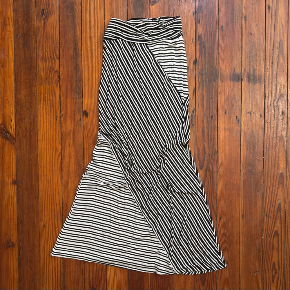 Vintage 1990s Joe B. Striped slim jersey foldover waist maxi fishtail skirt
